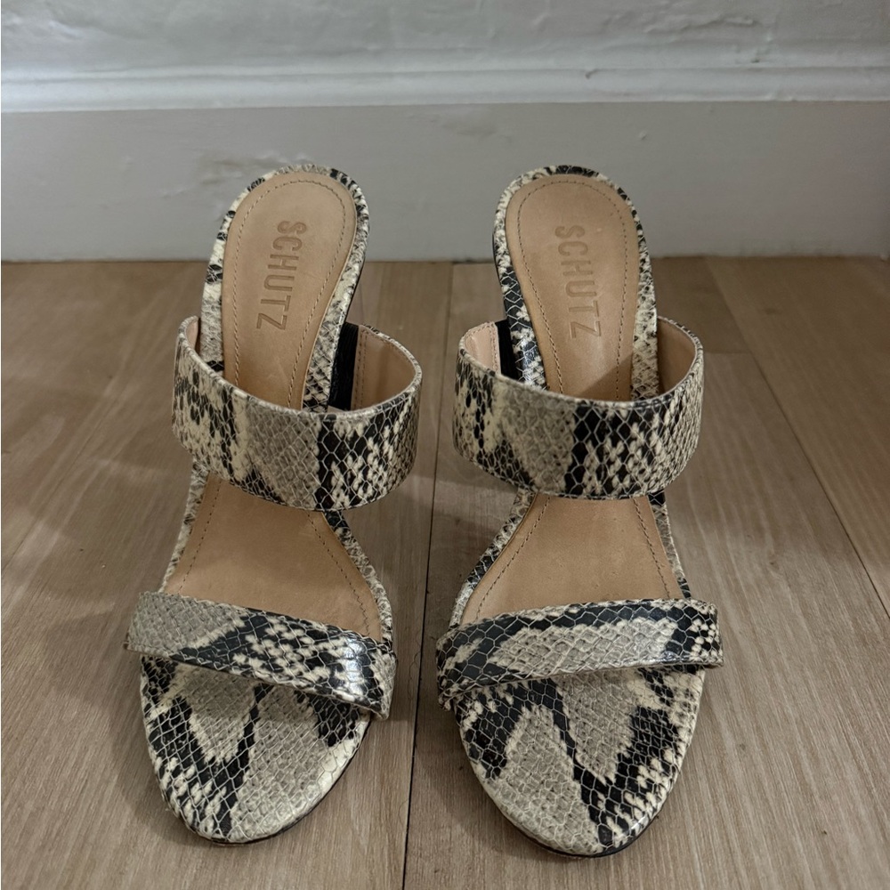 SCHUTZ Snakeskin Sandals - Black and Cream